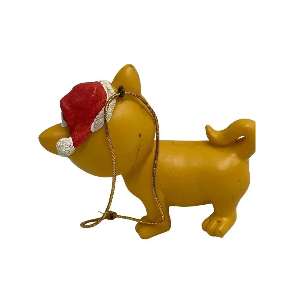Vintage Ceramic Yellow Cat Kitten in Christmas Ornament 3”